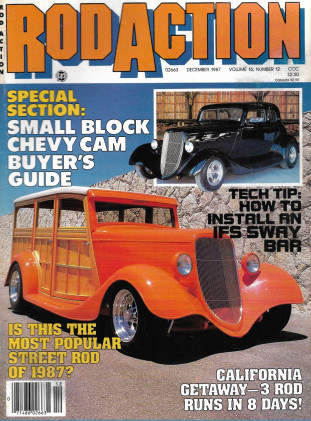 ROD ACTION 1987 DEC - CHEVY CAM BUYERS GUIDE, IFS SWAY BAR INSTALL, '33 WOODIE
